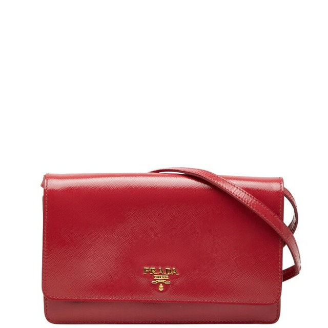 プラダ ロゴ 斜め掛け ショルダーバッグ ショルダーウォレット 1M1361 ピンク サフィアーノレザー レディース PRADA 【中古】
