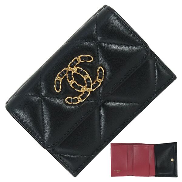 Unused CHANEL シャネル 財布 スモール フラップ ウォレット AP1789 マトラッセ CHANEL19 ブラック 未使用品