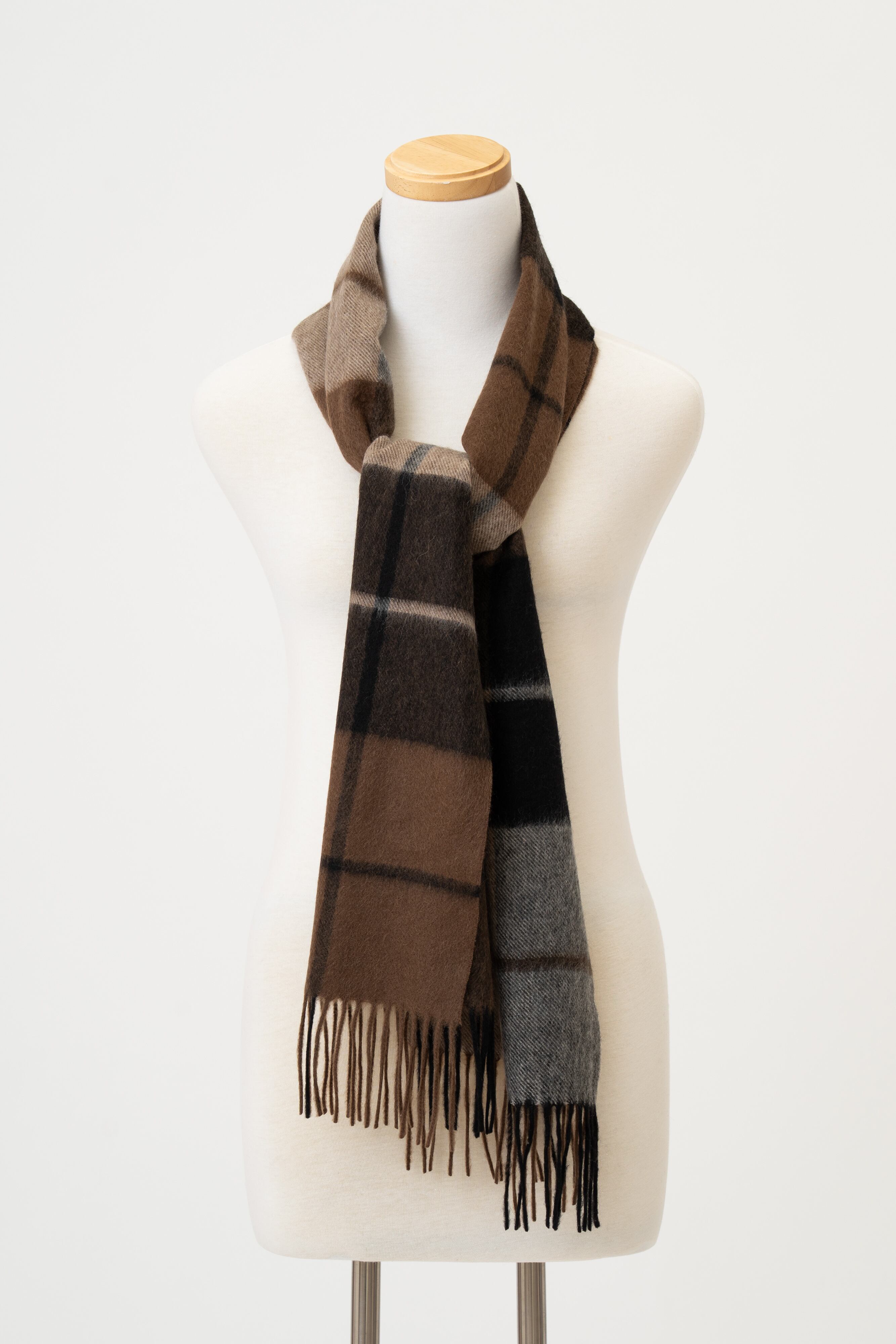 Shirakawa - シラカワ/ブラウン チェック柄マフラーカシミヤ100％ 幅