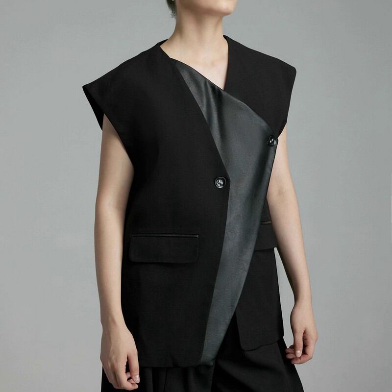 no collar leather jacket W00265