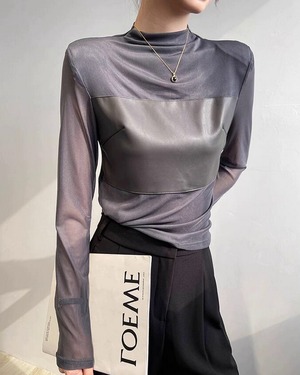 シースルーカラーブロックトップス 2color A0545