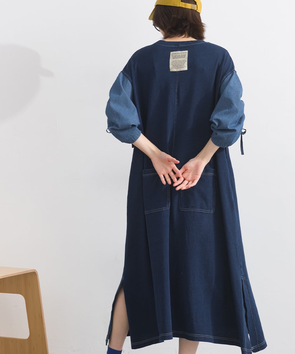 J261096 袖シャーリングデニム切替ワンピース / Shirring Sleeve Denim