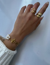 編みパール×4連チェーン　ブレスレット［GKB019］