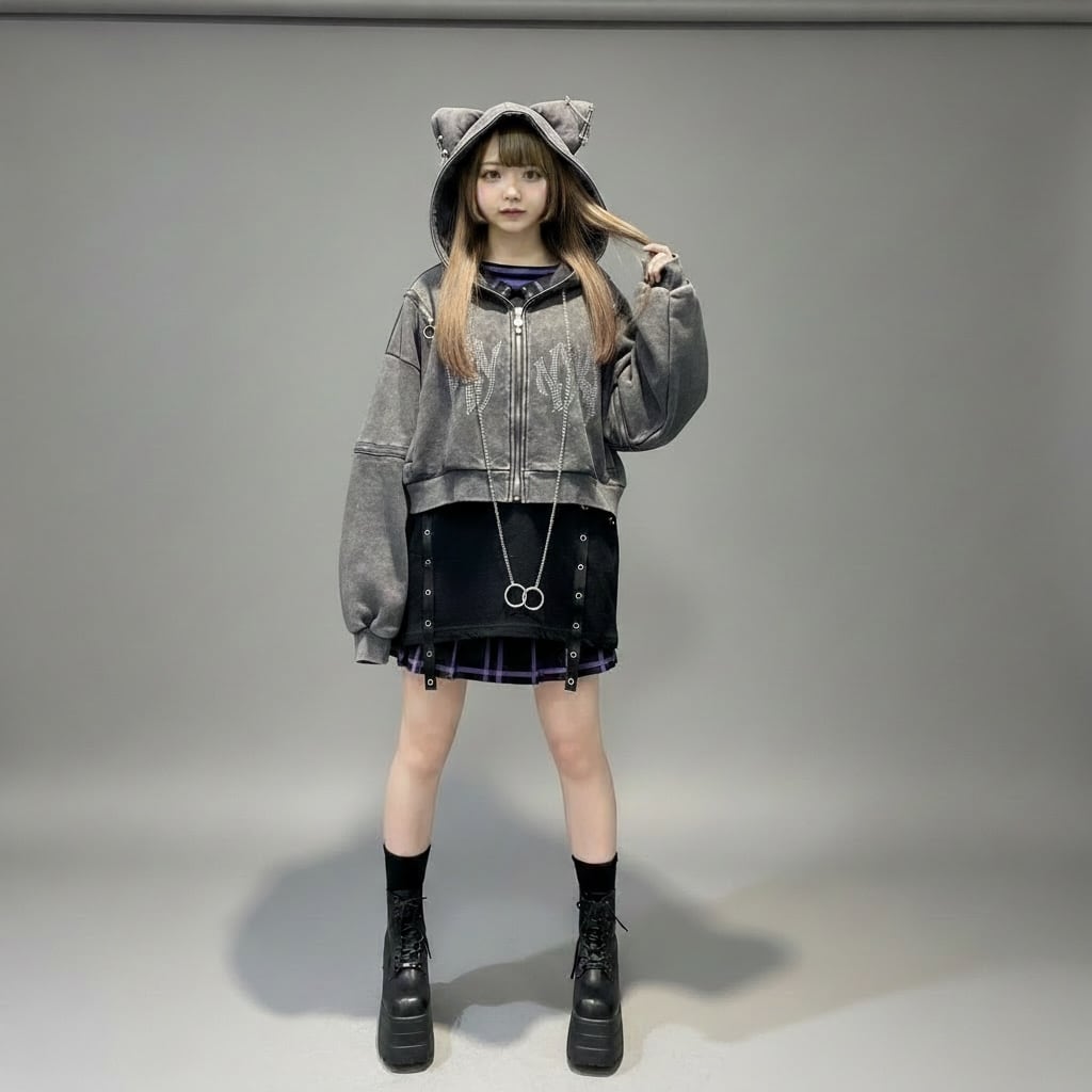 PSYNYXX 猫耳ピグメントショートパーカー サブカル 猫 | 韓国系ユニ