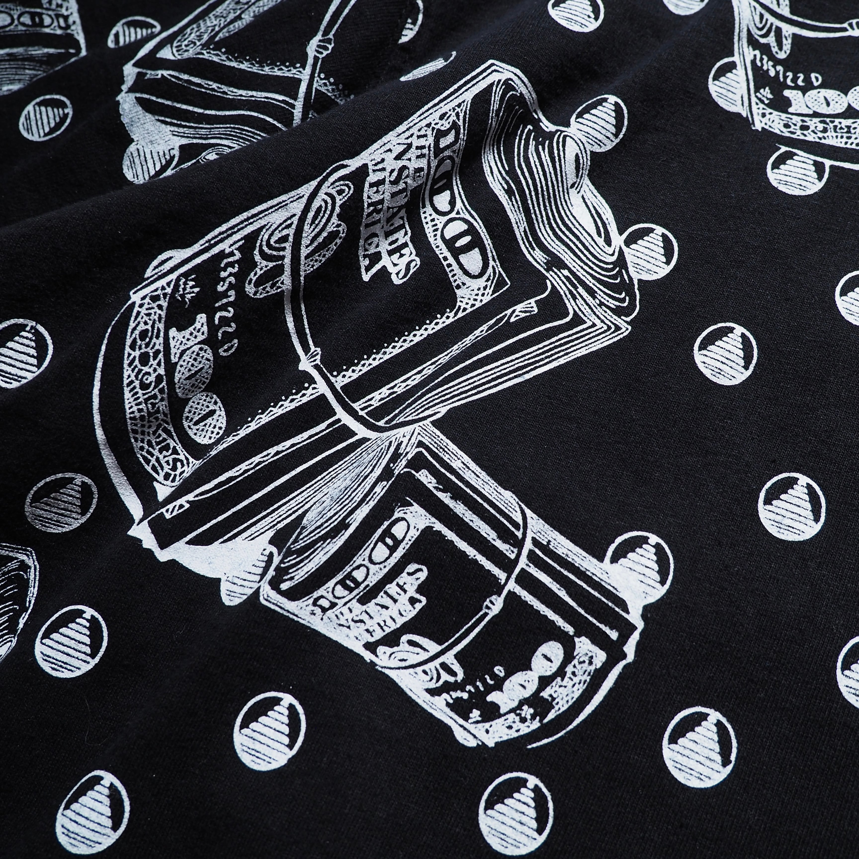 XXXL King loose silhouette wad of bills printed Black Tee