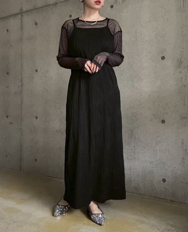 【3/3 21:00〜】 【単品】ウェーブジャガードIラインキャミワンピース【ブラック】