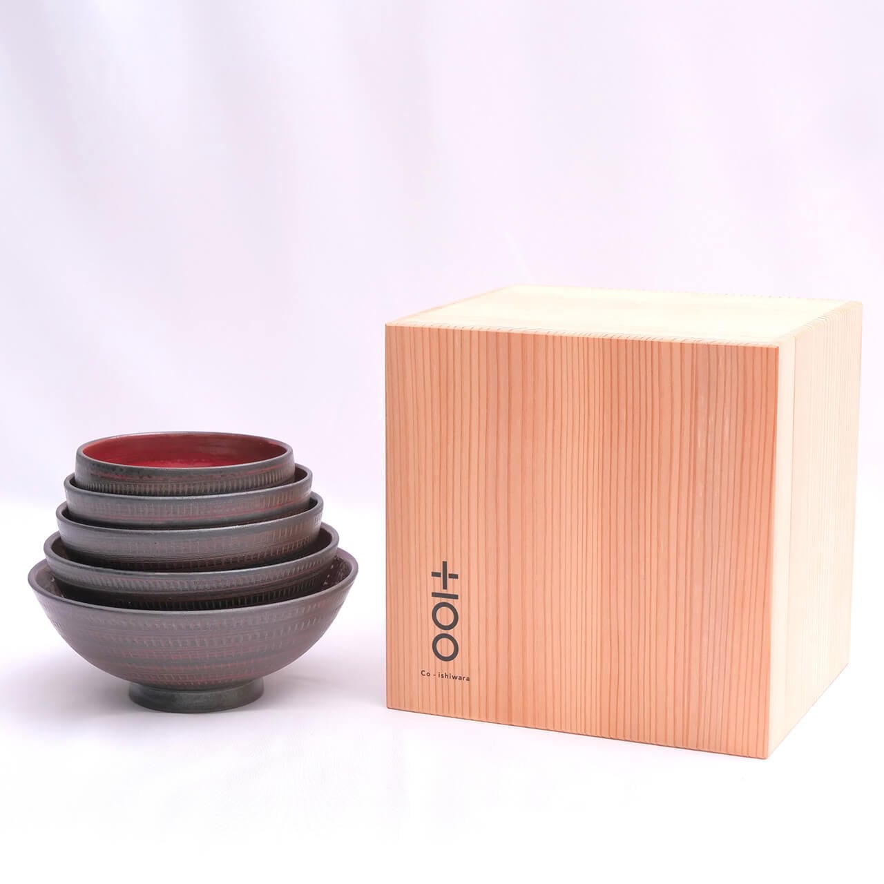 Co-ishiwara 百碗 黒飛鉋紅彩 マルワ窯 CHW-3 小石原焼 ご飯茶碗