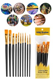 LIKENNY 画材筆 ペイントブラシ 10本セット 油絵筆 水彩筆 絵筆 アクリル絵の具 平型筆 丸筆 ナイロンの毛 画筆 短毛筆 大人&子供用 (ブラック)