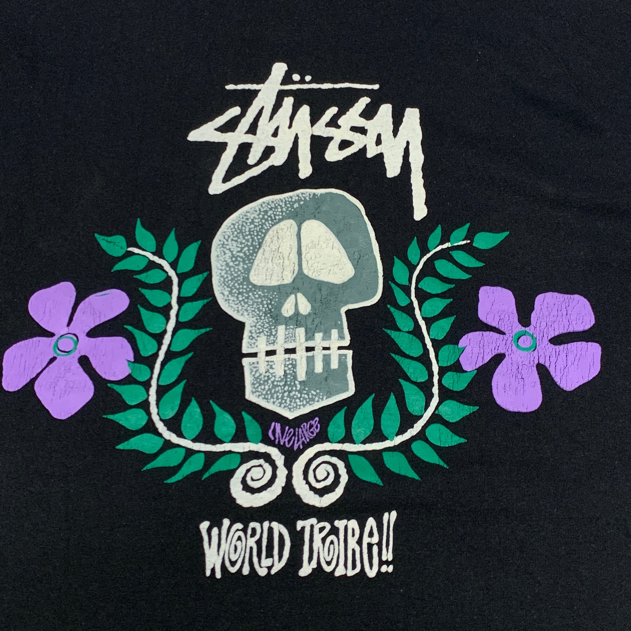 00s OLD STUSSY スカルソードプリント Tシャツ  ステューシー