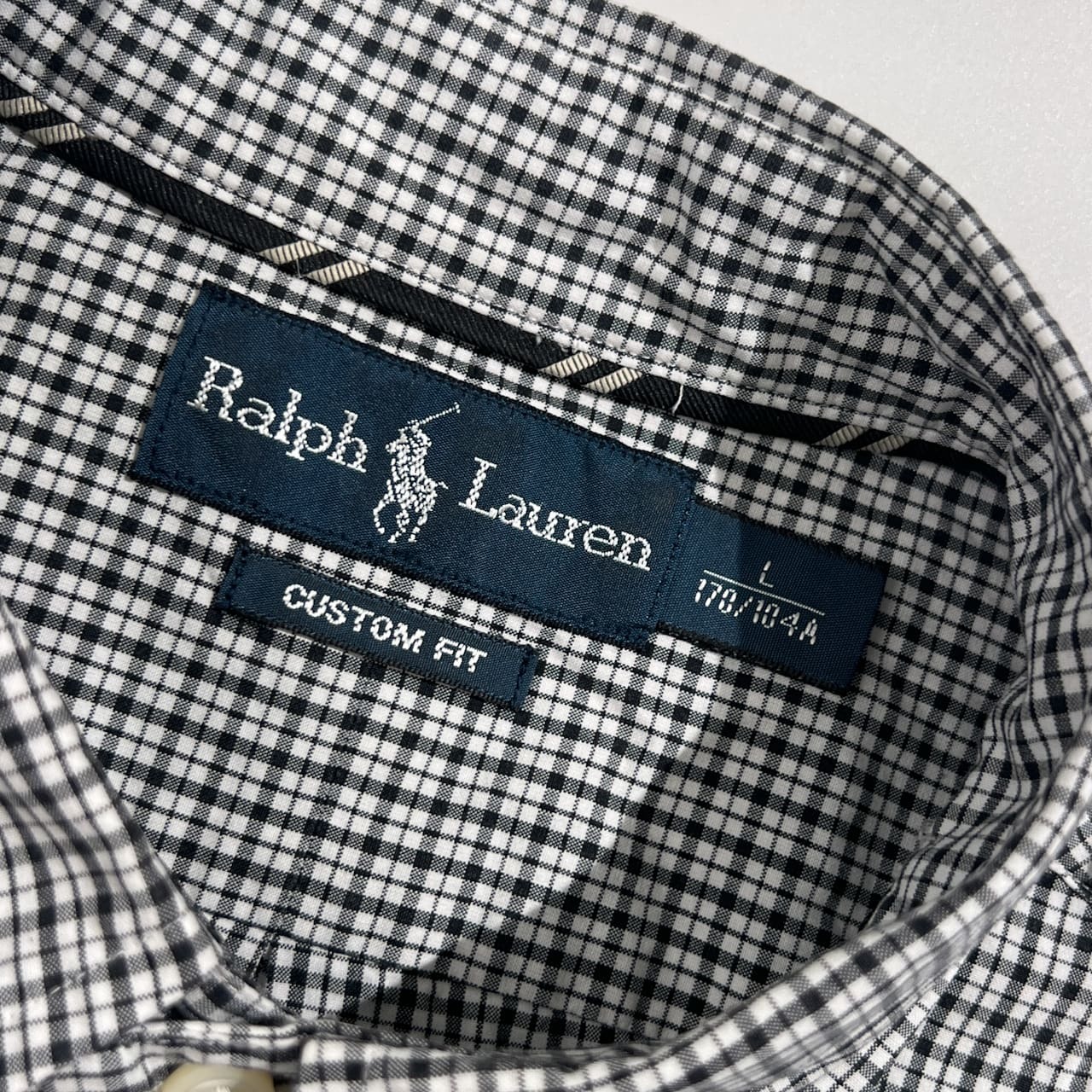 Ralph Lauren ラルフローレン CUSTOM FIT ギンガムチェック BD ボタンダウン 半袖 シャツ サイズ L /ブラック系 メンズ