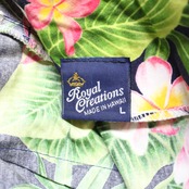 【ハワイ製 フラダンス衣装】ネイビー Royal Creations ワンピース ドレス フリル プルメリア柄 ホワイト ピンク 紺 グリーン