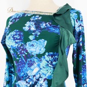 社交ダンス 衣装 トップス ブラウス グリーン系 チャコットロイヤルダンス Chacott ROYAL DANCE 花柄 緑 青 白 長袖 レッスン 練習 伸縮 ストレッチ 華やか 上品 ラインストーン かわいい 日本製 フリル ブルー系 ホワイト系