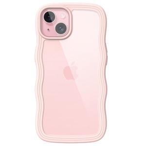 【数量限り】JETech iPhone 15 6.1インチ用 かわいい ケース 波状フレーム うねうね 耐衝撃 スマホカバー 女性用 女子向け クリア ハードPCバック (ピンク)