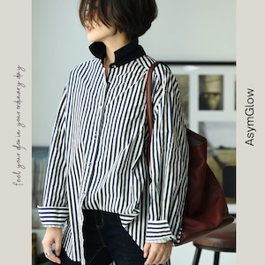 ストライプ柄オーバーサイズロングシャツ A00382