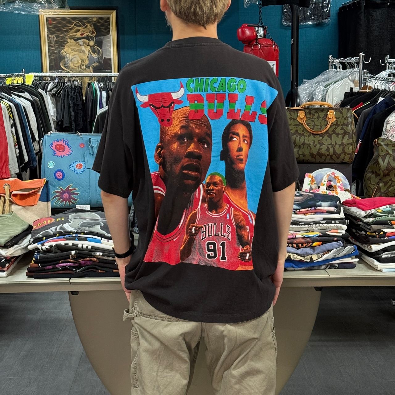【CHICAGO BULLS】シカゴ・ブルズ "MICHAEL JORDAN PIPPEN & RODMAN" 90's RAPtee Vintage Tシャツ