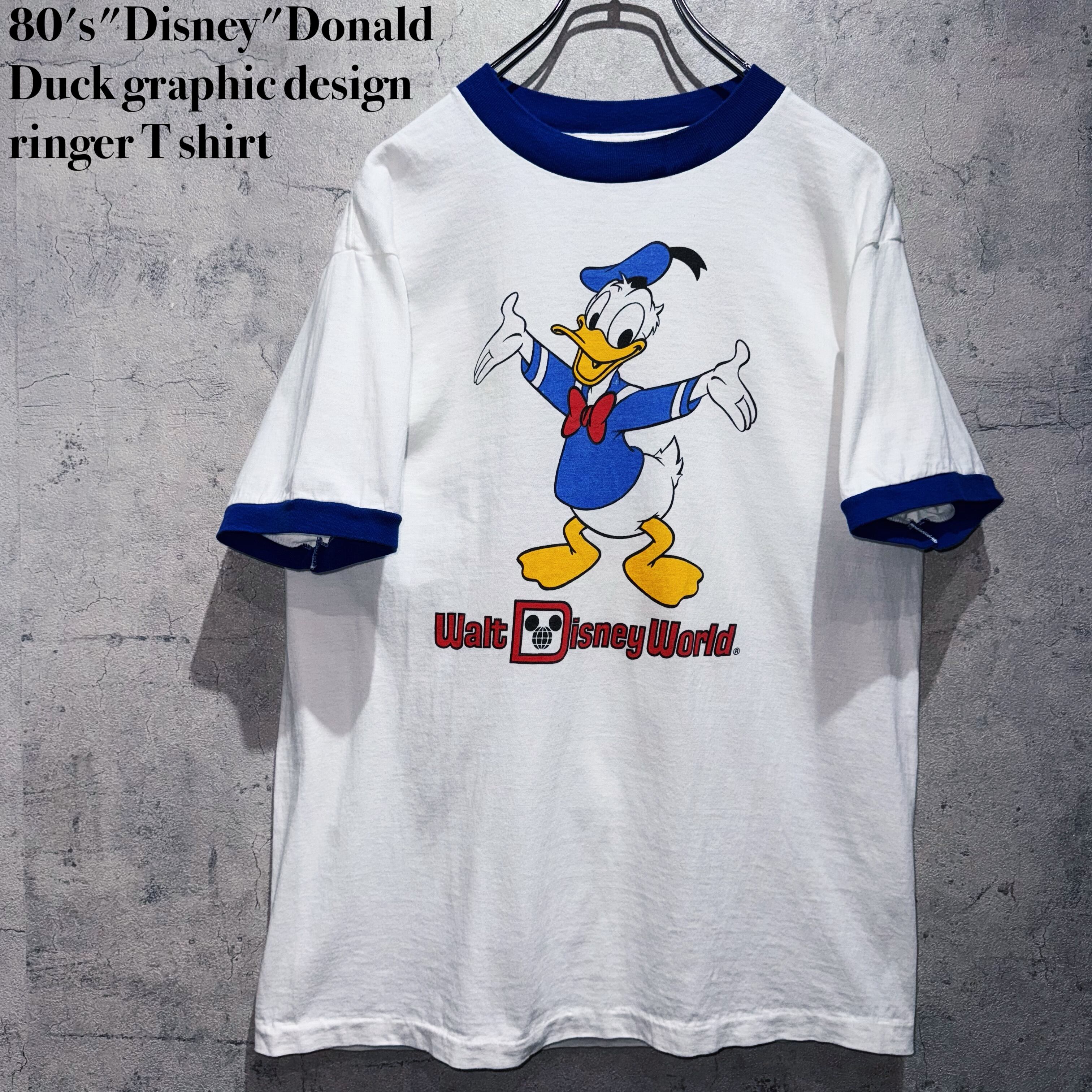 80's"Disney"Donald Duck graphic design ringer T shirt
