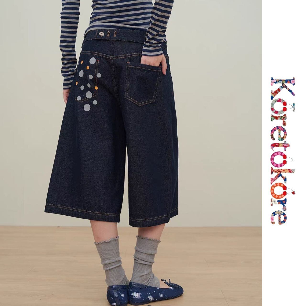Dot Pocket Wide Denim A1244