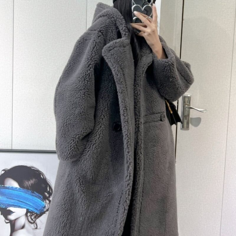 即納】フード付きボアファーロングコート グレー L M1956 | Mia stile 