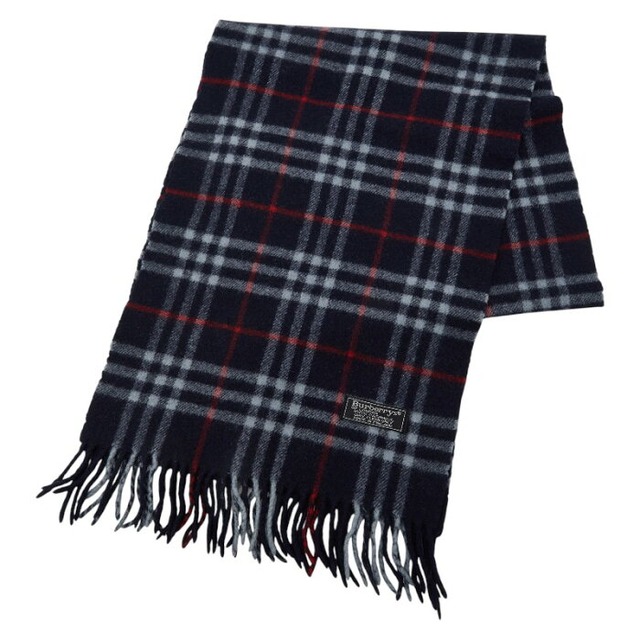 バーバリー チェック マフラー ネイビー カシミヤ100% メンズ BURBERRY 【中古】
