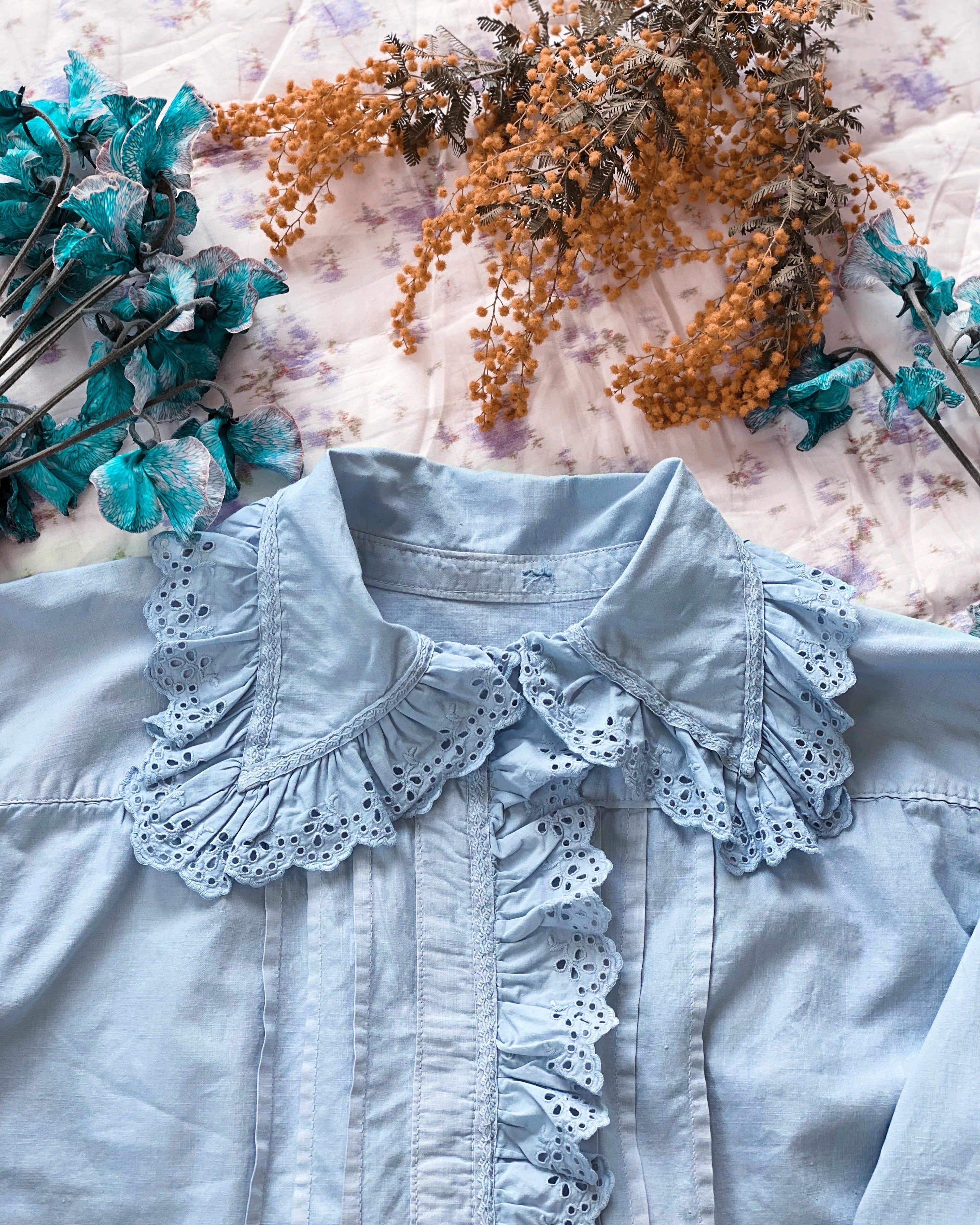 1900's Antique Ice blue Nightdress / フランス アンティーク ナイトドレス - アイスブルー | BOUDOIR powered by BASE