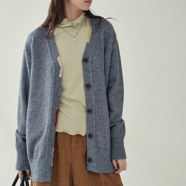 color stitch v neck cardigan