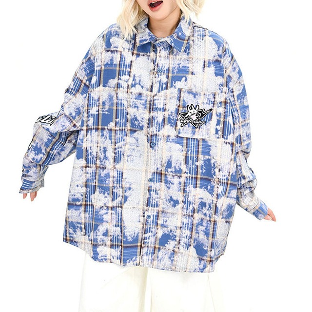 ペイントブリーチチェックルーズシャツ 2col   R01711