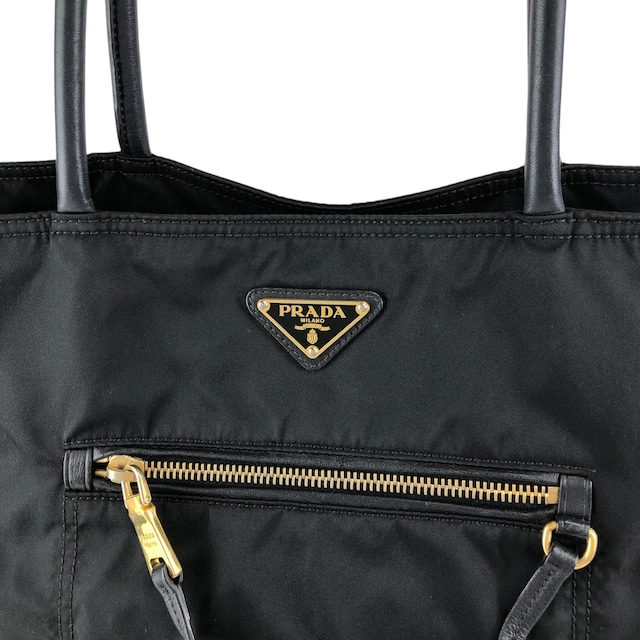 PRADA プラダ トートバッグ ブラック トライアングルロゴ ナイロン フロントポケット vintage ヴィンテージ オールド 6rrumw