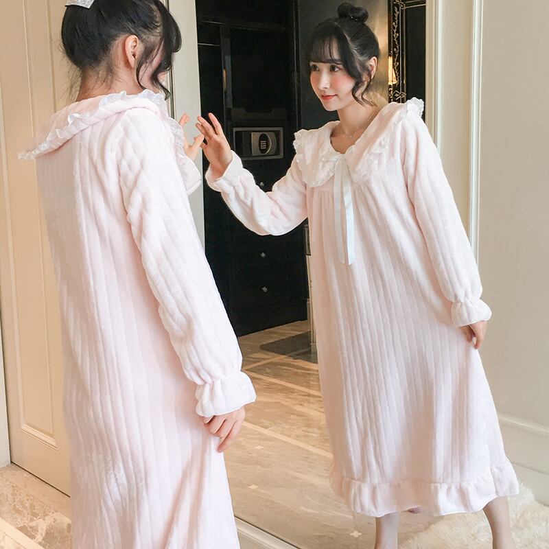 【新作】【送料無料】 冬の厚い暖かいフリースマタニティパジャマルーズナイトドレス服妊娠中の女性妊娠中のネグリジェスリープラウンジウェア ウィンター 冬物 AL expec491072416717