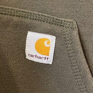 【Carhartt】プルオーバー パーカー M ワンポイントロゴ カーキ カーハート アメリカ古着