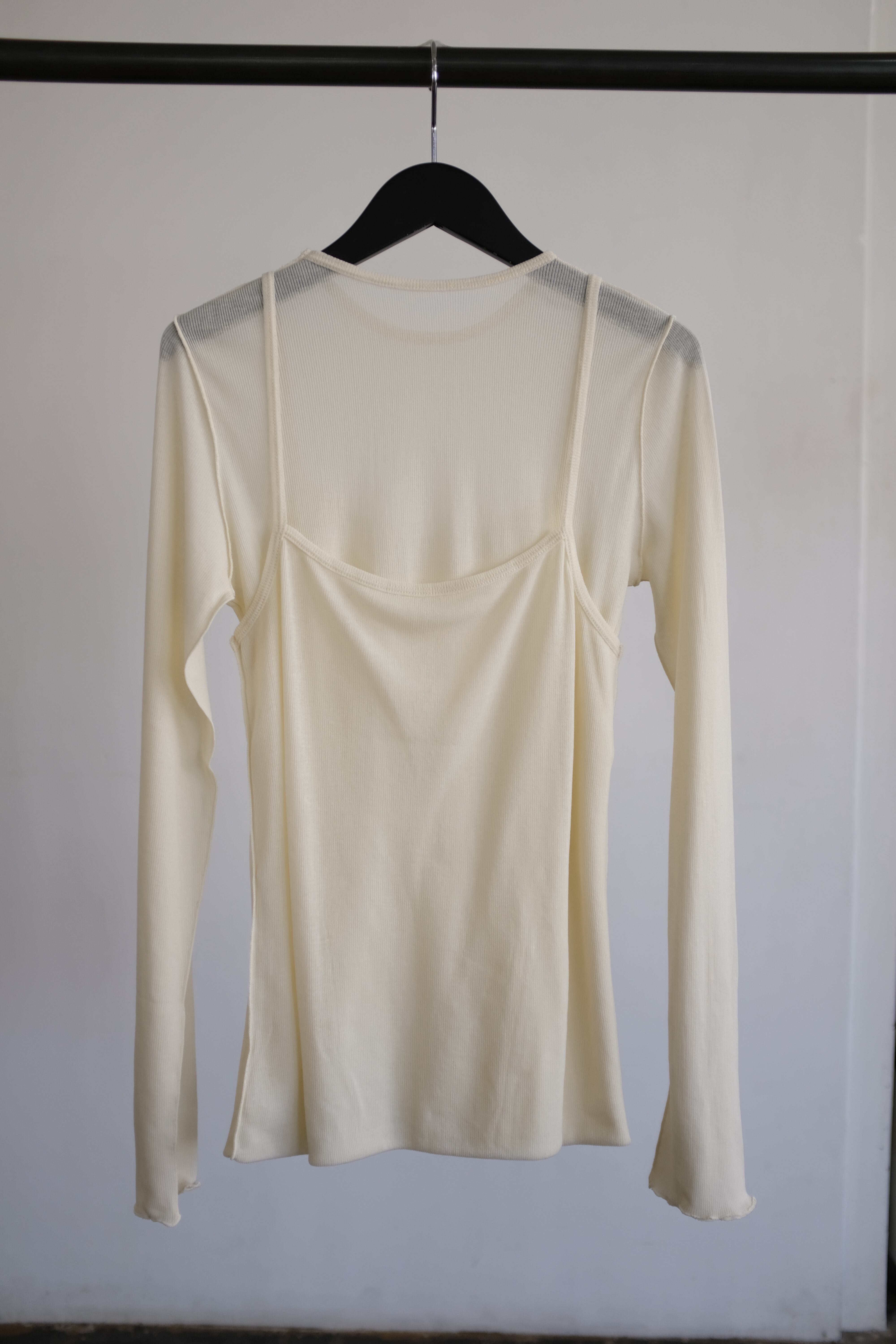 【新品】HAKUJI Random rib L/S PO コットンシルクホワイト HAKUJI] Sheer rib layered LS PO / Ivory | YES-姫路の美容院と服のお