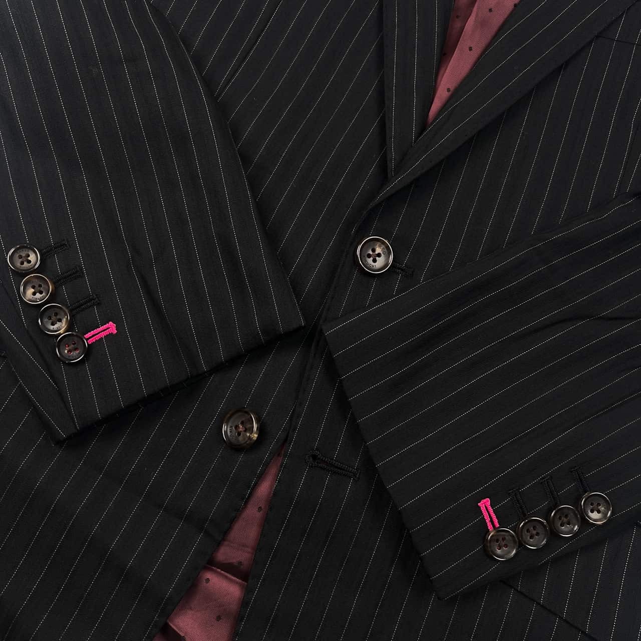 上下 TAKEO KIKUCHI タケオキクチ EVANDALE SILK&WOOL ストライプ テーラードジャケット パンツ セットアップ スーツ/ブラック メンズ