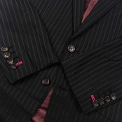 上下 TAKEO KIKUCHI タケオキクチ EVANDALE SILK&WOOL ストライプ テーラードジャケット パンツ セットアップ スーツ/ブラック メンズ