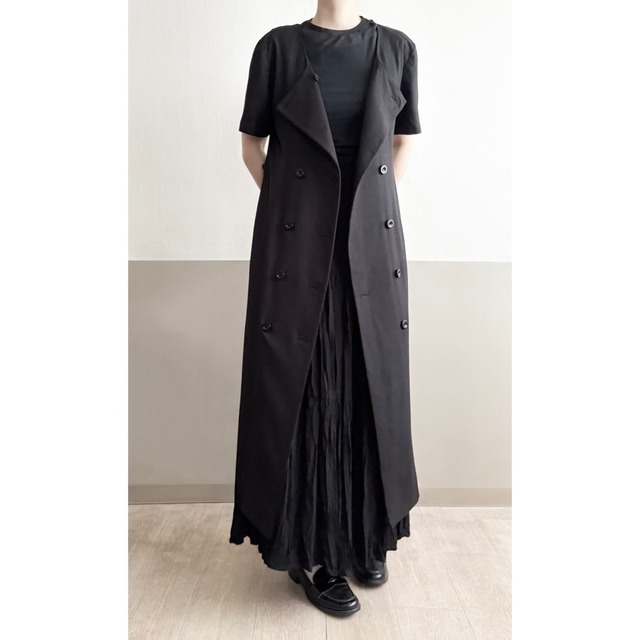 Black Rayon Linen Double Breasted Dress/ made in USA