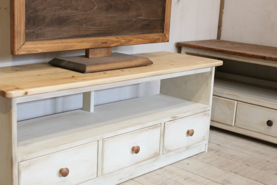 テレビボードテレビ台シャビー120 アンティークホワイトハンドメイド