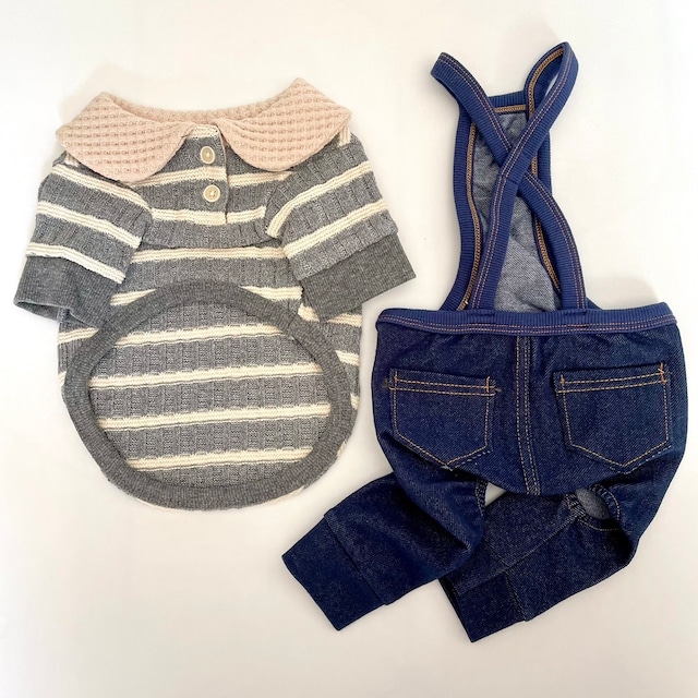 【SET ITEM】Knit Waffle T(L) & デニムサスペンダー オールインワン(L)