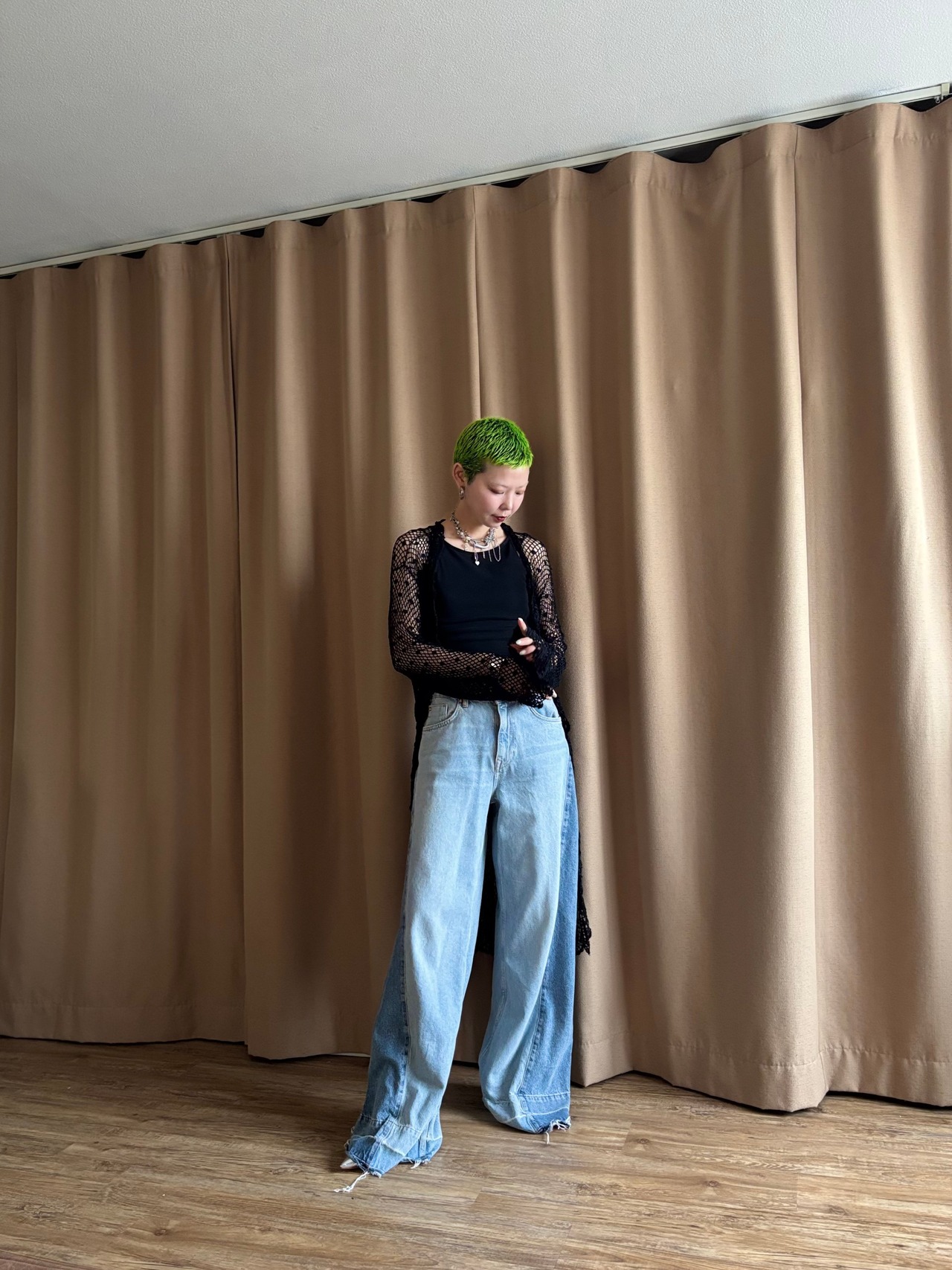 black crochet long cardigan-4762-6