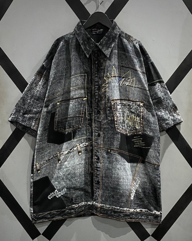 【X VINTAGE】Denim Patchwork Design Vintage Loose S/S Shirt