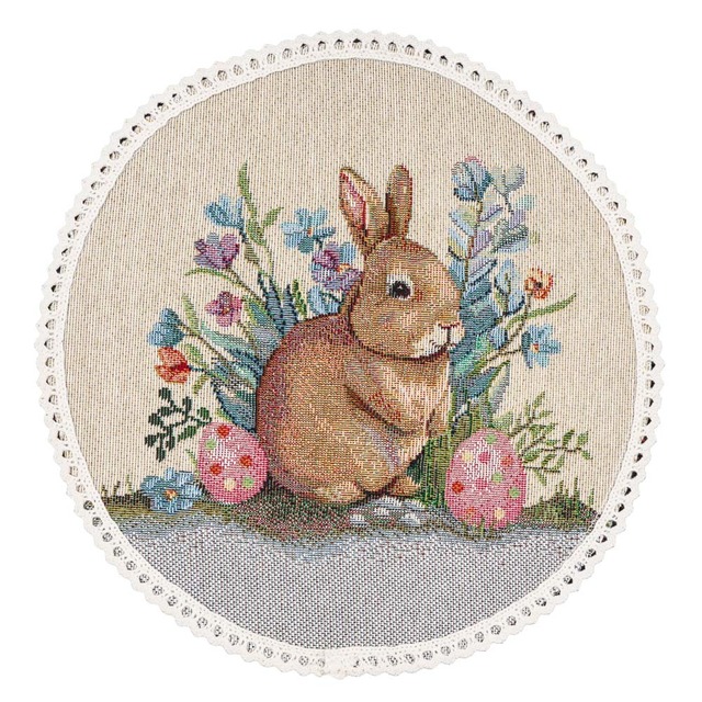 タペストリーラウンドマット　うさぎ　ウクライナ製　テーブルセンター　コースター