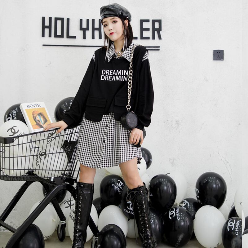 格子柄スカート ドレス 薄手スプリング 大きめサイズ 春物 ミックスインファッション55083745191