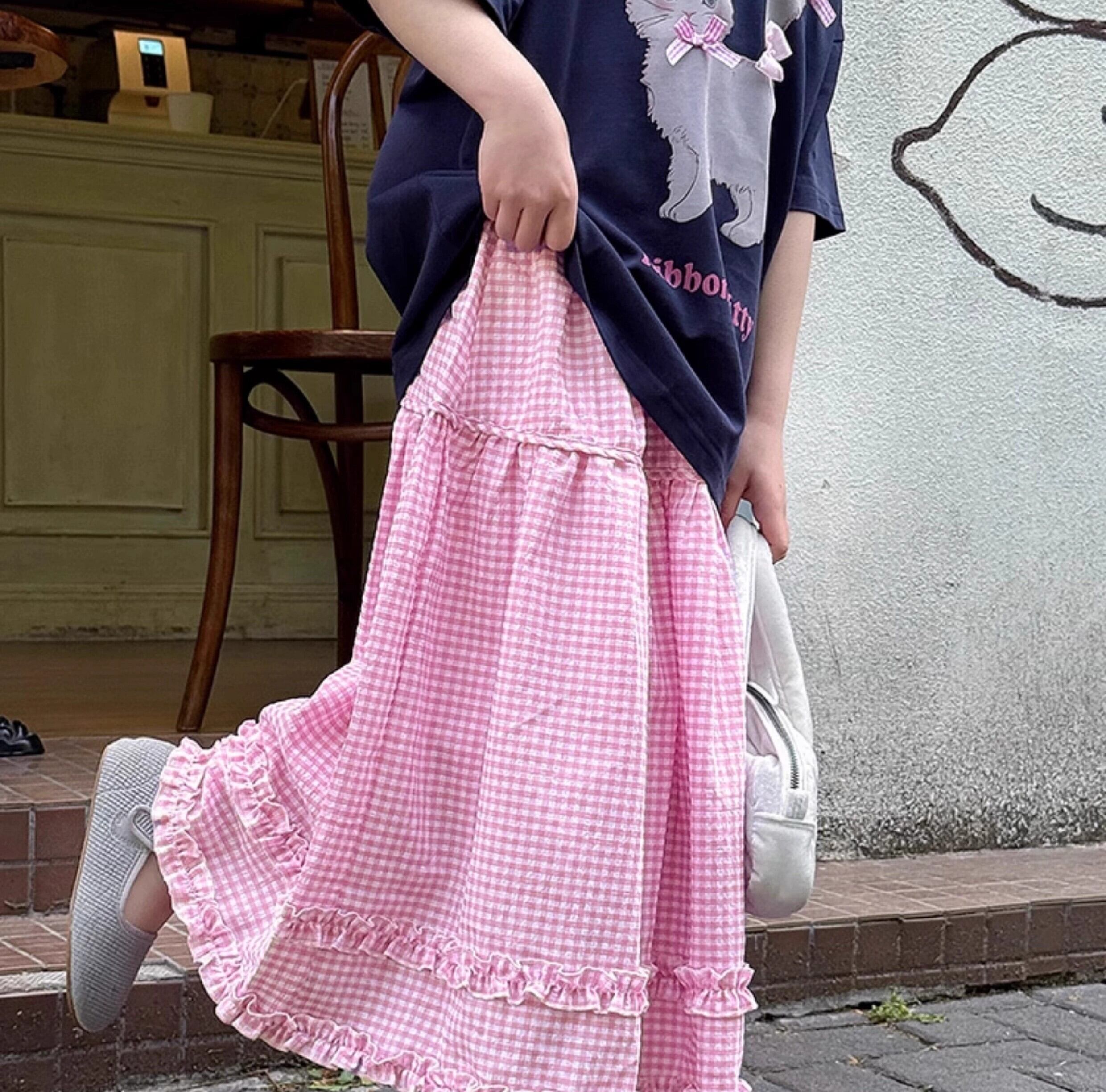 【 キッズ 110-170cm 】ティアードフリルギンガムチェックロングスカート