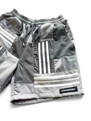 KOH ISHIGURO Upcycled Crazy Patchwork Short Pants -GRAY- Woman model
