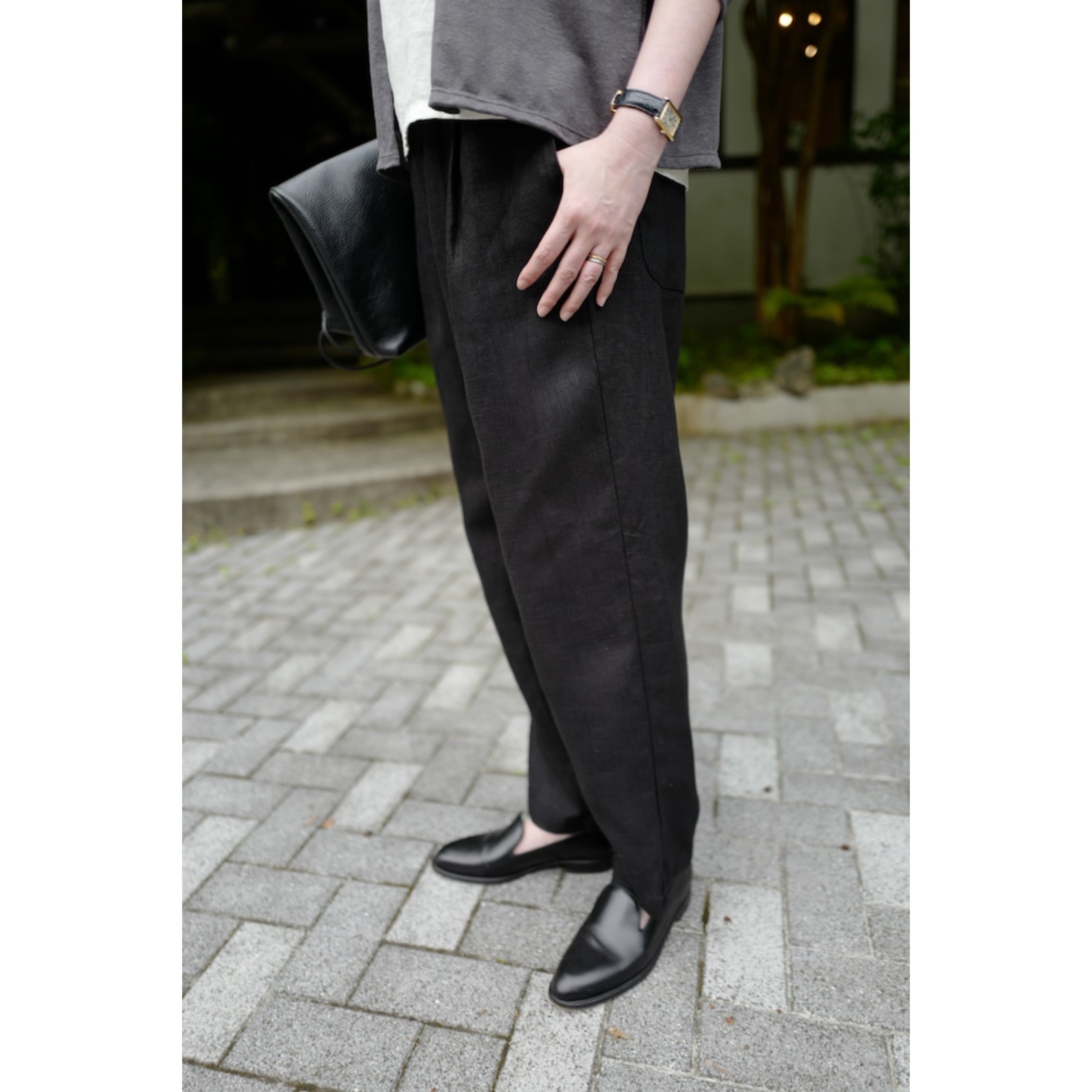 《別注》fog linen work │テーパードパンツ(リネン100%・厚地)col.ムエット、ブラック