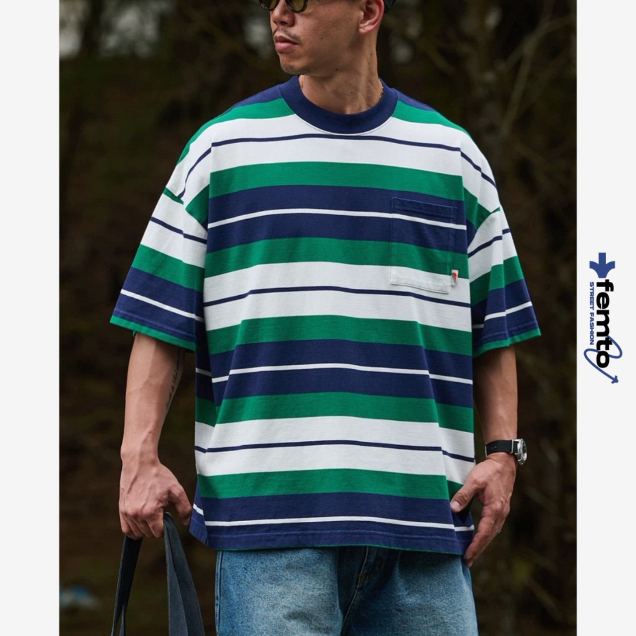 Wide border pocket tee 1001 - 1