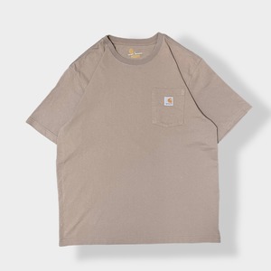 【Carhartt】Cロゴ スクエアロゴ ラベル ポケット 半袖 Tシャツ カーハート L ビッグシルエット T-SHIRTS ORIGINAL FIT ポケt ワーク系 ベージュ US古着