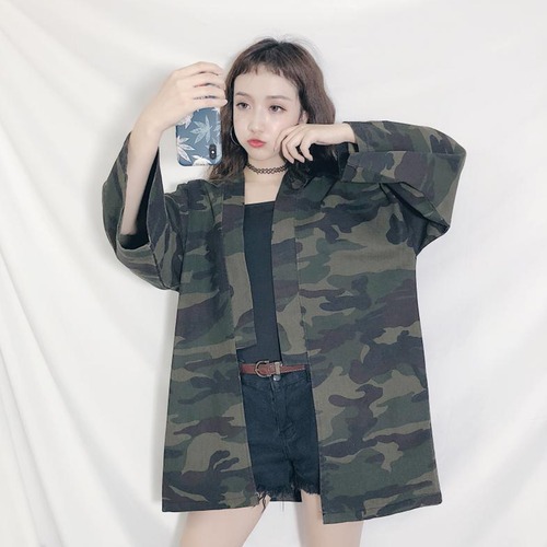 ✞ スタンダード迷彩柄着物風カーディガンジャケット 大人女子☆ ロング レトロ ✞ゴスロリ SM ミリ 甘ロリ クラロリ 和ロリ エレガント 黒ロリ 姫ロリ 華ロリ BB-BB85639623607