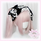 ♡【全9色】 クラシカルフリルレース ダブルリボンヘッドドレス pink ♡