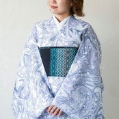 「露草色と宵桜」アクセントマーブル〜近江ちぢみ