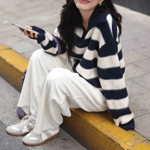 open-collar border knit　J00214