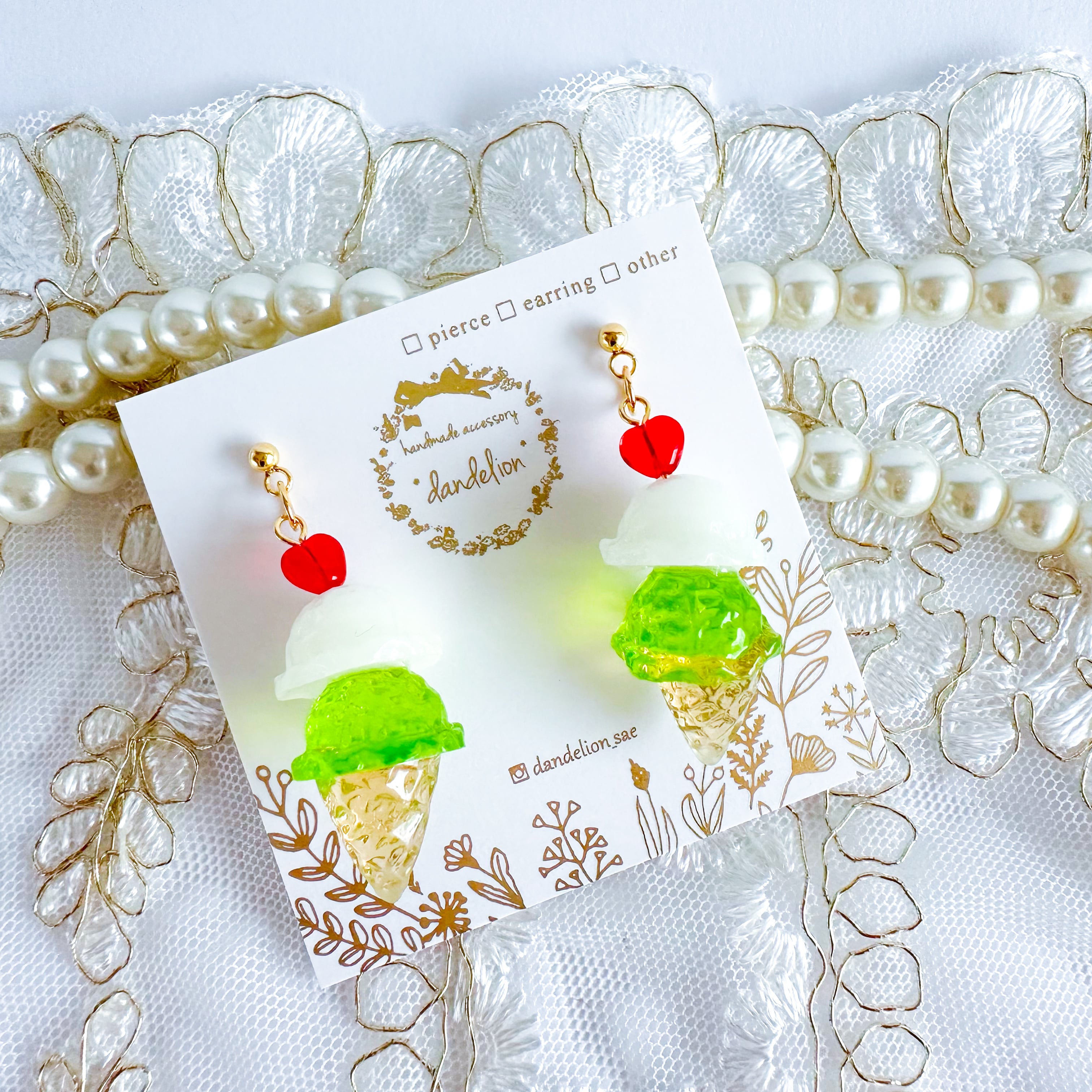 メロンクリームソーダ風アイスクリームピアス/イヤリング | *dandelion
