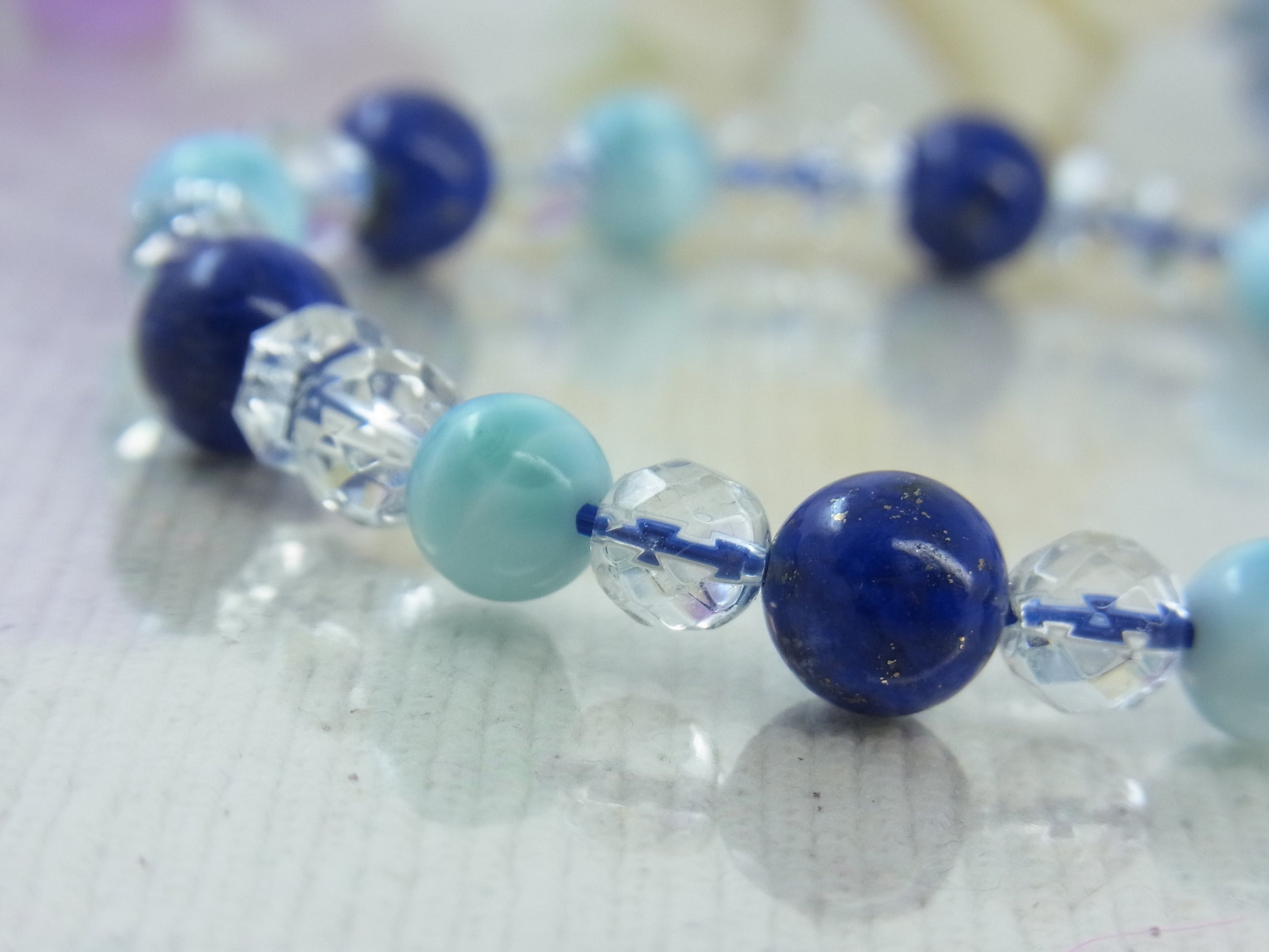 ラリマー 大玉18.3mm＆六芒星・ハート水晶キラキラ✧*。天然石ブレスレット ☆ラリマー/ラピスラズリ☆六芒星☆幸運ブレスレット☆天然水晶